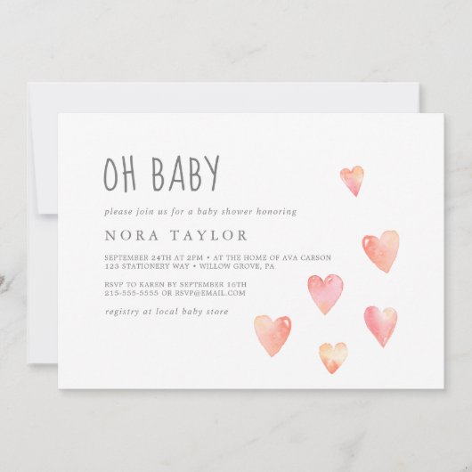 Waterverf maakt meisje horizontaal Oh Baby shower Kaart (Voorkant)