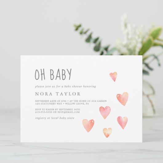 Waterverf maakt meisje horizontaal Oh Baby shower Kaart (Staand voorkant)