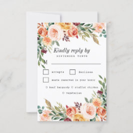 Waterverf Maaltijdkeuze Blush Bourgogne Bruiloft RSVP Kaartje