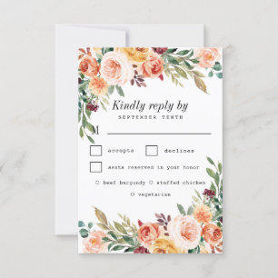 Waterverf Maaltijdkeuze Blush Bourgogne Bruiloft RSVP Kaartje