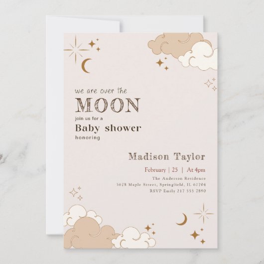 Waterverf Maan Baby Shower Kaart (Voorkant)
