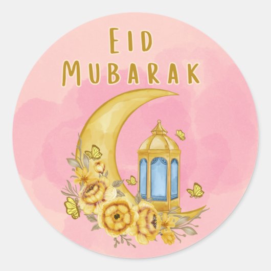 Waterverf maan Eid Mubarak Sticker (Voorkant)