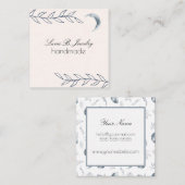 Waterverf Maan en Botanische Kunst Blauwe Grijs Vierkante Visitekaartje (Voorkant / Achterkant)