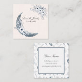 Waterverf Maan en Botanische Kunst Blauwe Grijs Vierkante Visitekaartje (Voorkant / Achterkant)