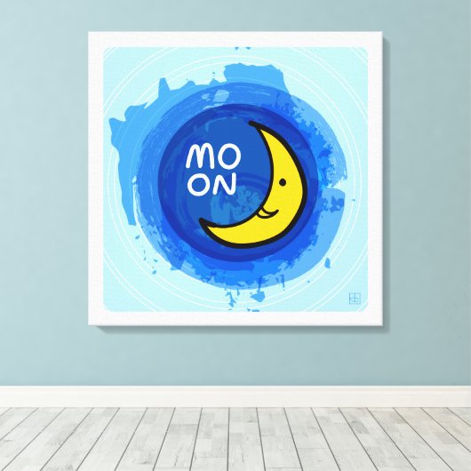 Waterverf Maan Grote Abstracte Muurkunst Canvas Afdruk (Insitu (Houten vloer))