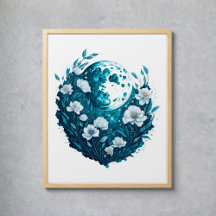 Waterverf Maan Hemelse Sterren Bloemen