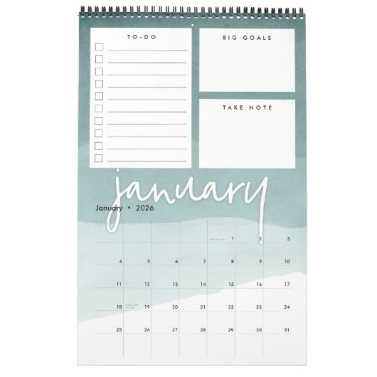 Waterverf Maandelijkse planner Kalender (Jan 2026)