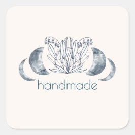 Waterverf maanfase & botanische kunst blauw-grijs vierkante sticker