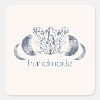 Waterverf maanfase & botanische kunst blauw-grijs vierkante sticker