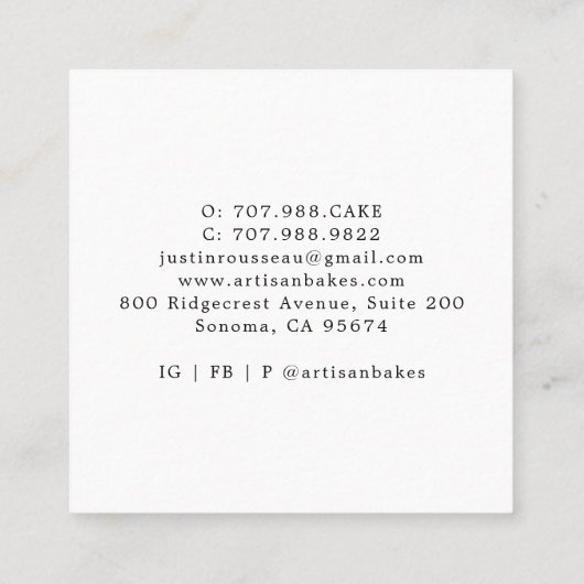 Waterverf Macaron Baker Pastry Chef Vierkante Visitekaartje (Achterkant)