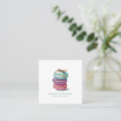 Waterverf Macaron Baker Pastry Chef Vierkante Visitekaartje (Staand voorkant)