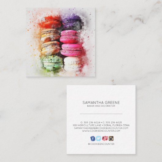 Waterverf Macaron Cookie Visitekaartje (Voorkant / Achterkant)