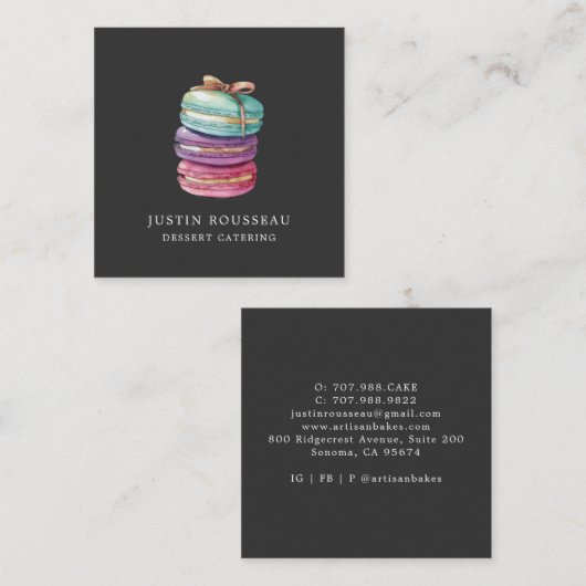 Waterverf Macaron Cookies Baker Pastry Chef Vierkante Visitekaartje (Voorkant / Achterkant)