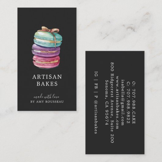 Waterverf Macaron Cookies Baker Pastry Chef Visitekaartje (Voorkant / Achterkant)