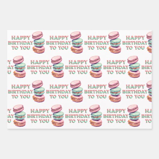  Waterverf Macaron Cookies Verjaardag Inpakpapier Vel (Voorkant 2)