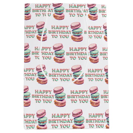Waterverf Macaron Cookies Verjaardag Medium Cadeauzakje (Voorkant)