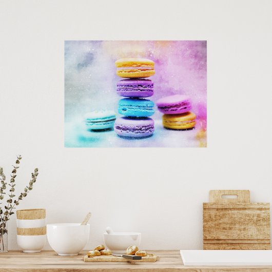 Waterverf Macaron Macaron Bakery Cake Poster (Keuken)