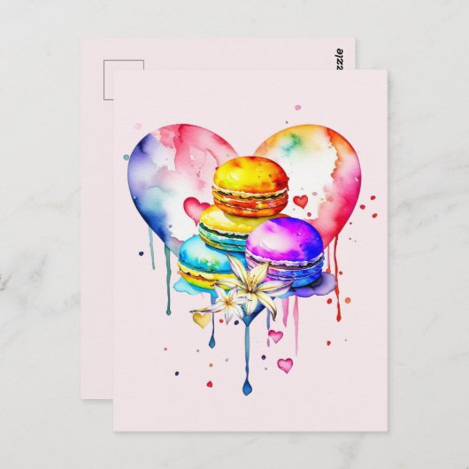 Waterverf Macarons Briefkaart (Voorkant / Achterkant)