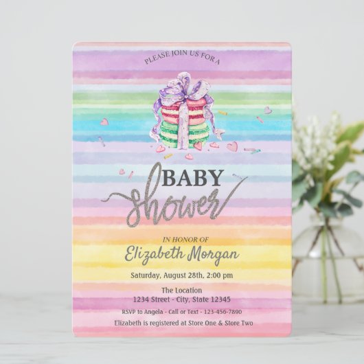 Waterverf Macarons Colorful Stripes Baby shower Kaart (Staand voorkant)