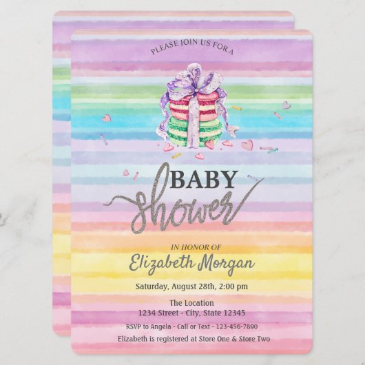 Waterverf Macarons Colorful Stripes Baby shower Kaart (Voorkant / Achterkant)
