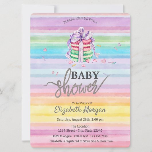 Waterverf Macarons Colorful Stripes Baby shower Kaart (Voorkant)