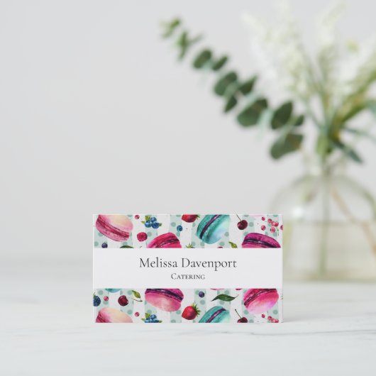 Waterverf Macarons Frans deeg Visitekaartje (Staand voorkant)