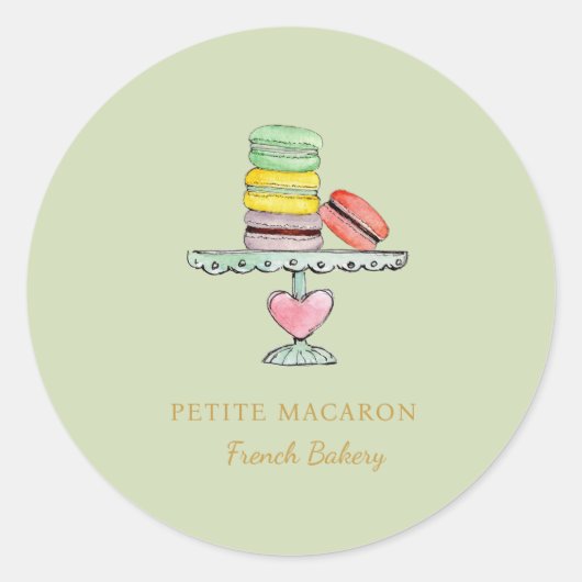 Waterverf Macarons mint groene bakkerij Ronde Sticker (Voorkant)