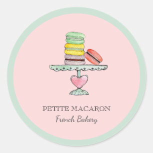 Waterverf Macarons Op Cake stand Roze bakkerij Ronde Sticker