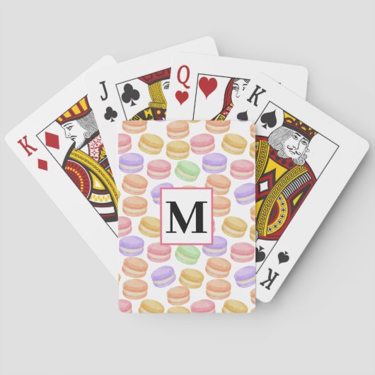 Waterverf Macarons Patroonmonogram Pokerkaarten (Achterkant)
