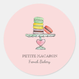 Waterverf Macarons roze bakkerij Ronde Sticker