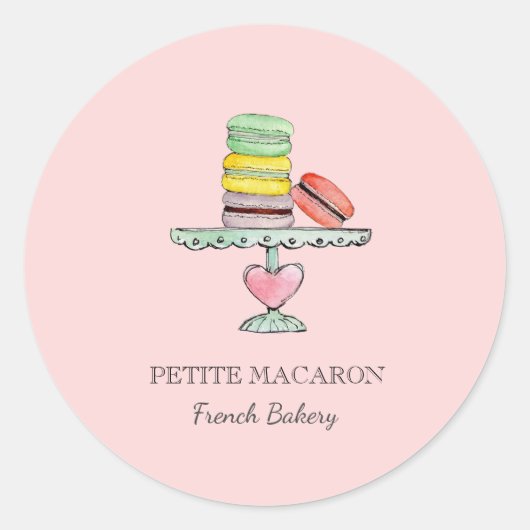 Waterverf Macarons roze bakkerij Ronde Sticker (Voorkant)
