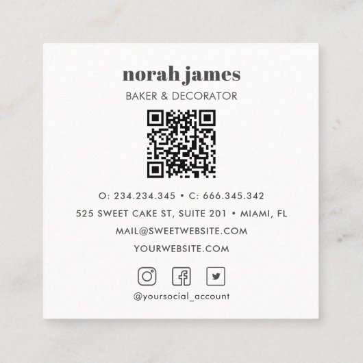 Waterverf Macarons Sweet Cake Social Icon QR CODE Vierkante Visitekaartje (Achterkant)