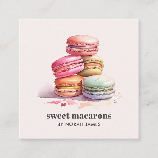 Waterverf Macarons Sweet Cake Social Icon QR CODE Vierkante Visitekaartje (Voorkant)