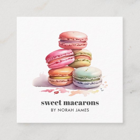 Waterverf Macarons Sweet Cake Social Icon QR CODE Vierkante Visitekaartje (Voorkant)