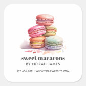 Waterverf Macarons Sweet Cake WEBSITE Vierkante Sticker (Voorkant)