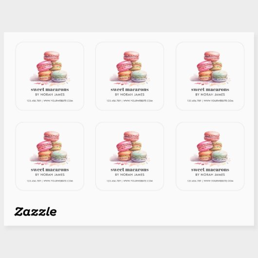 Waterverf Macarons Sweet Cake WEBSITE Vierkante Sticker (Vel)