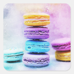 Waterverf Macaroon Abstract voedsel Vierkante Sticker