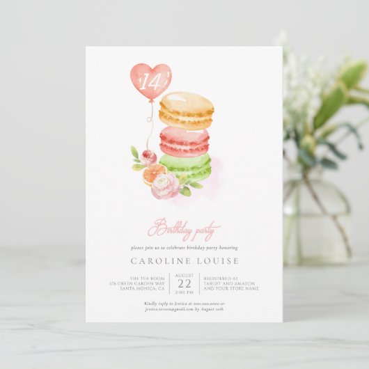 Waterverf Macaroons Birthday Party Invitation Kaart (Staand voorkant)