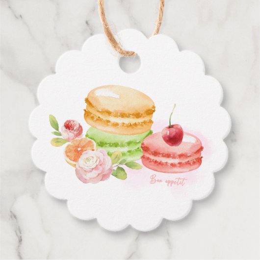 Waterverf Macaroons met Cherry Bedankjes Labels (Voorkant)