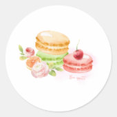 Waterverf Macaroons met Cherry Ronde Sticker (Voorkant)