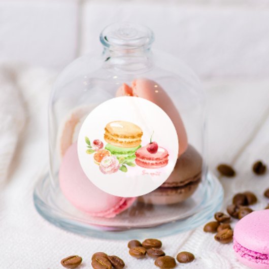 Waterverf Macaroons met Cherry Ronde Sticker