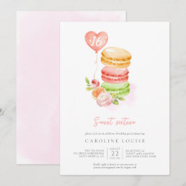 Waterverf Macaroons Sweet Sixteen Birthday Party Kaart