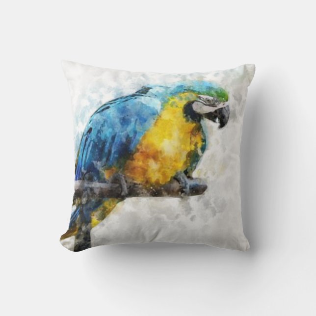 Waterverf Macaw Kussen (Voorkant)