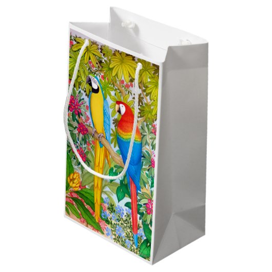 Waterverf Macaw Parrots Gift Bag Klein Cadeauzakje (Achterkant Gekanteld)