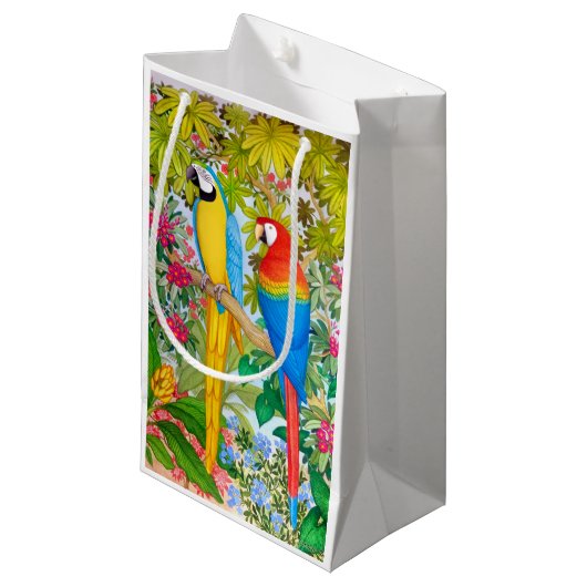 Waterverf Macaw Parrots Gift Bag Klein Cadeauzakje (Voorkant Gekanteld)