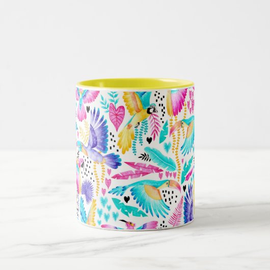 Waterverf Maccam en Tropisch Oerwoud Tweekleurige Koffiemok (Center)