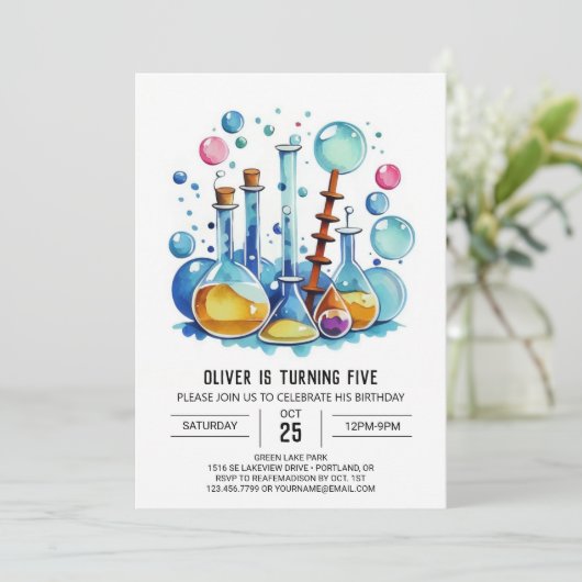 Waterverf Mad Scientist Experiment Verjaardag Kaart (Staand voorkant)