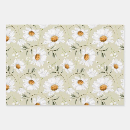 Waterverf Madeliefje Bloemen Bloemstuk Inpakpapier Vel (Voorkant 3)