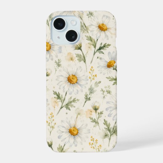 Waterverf Madeliefje Wilde Bloem Botanisch iPhone 15 Case (Achterkant)