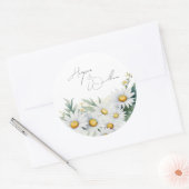 Waterverf madeliefjes bruiloft ronde sticker (Envelop)